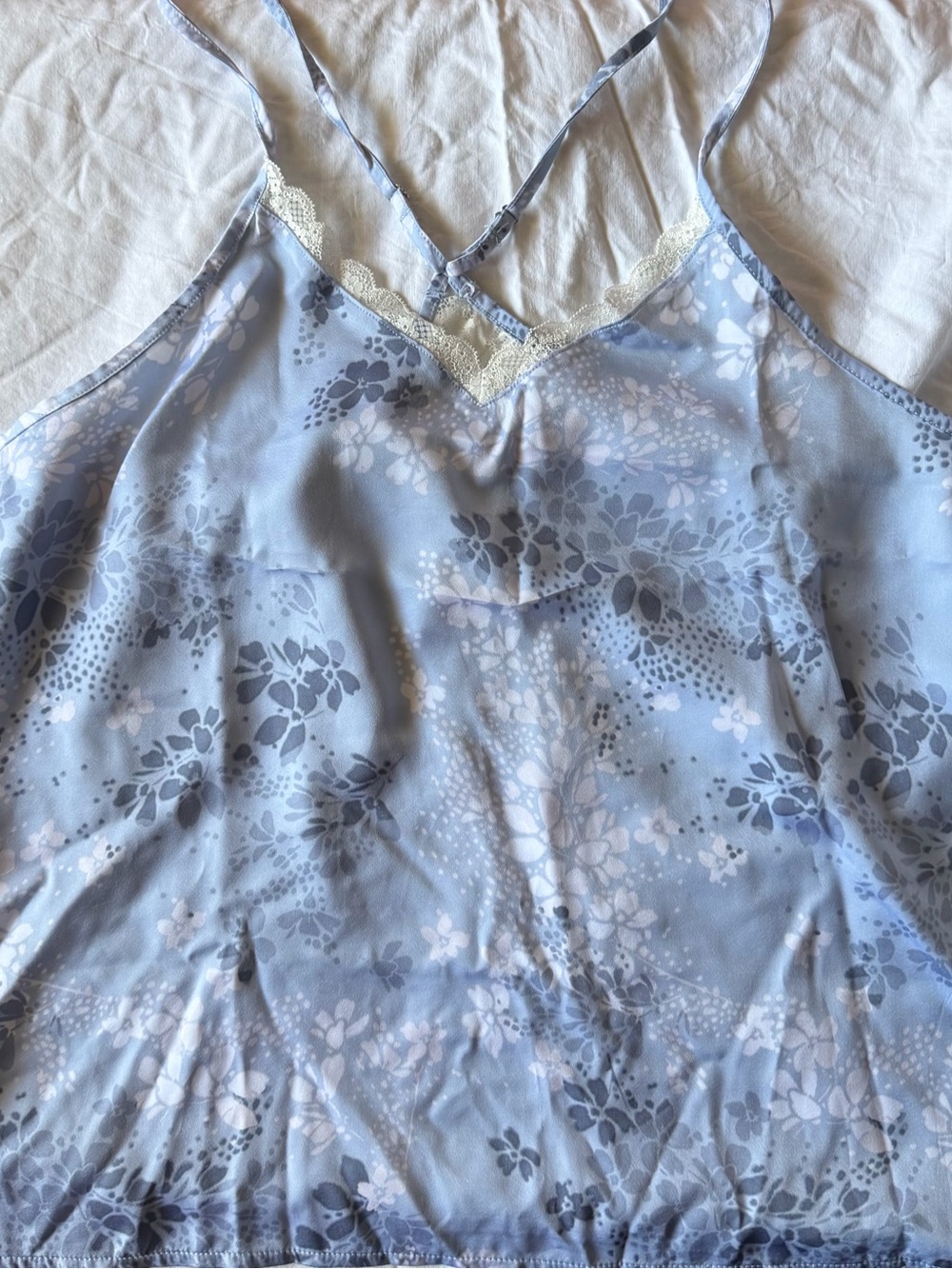 Splendid Light Blue Lace-Trim Floral Cami